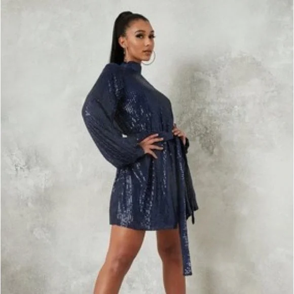 Missguided Navy Blue Sequence Dress